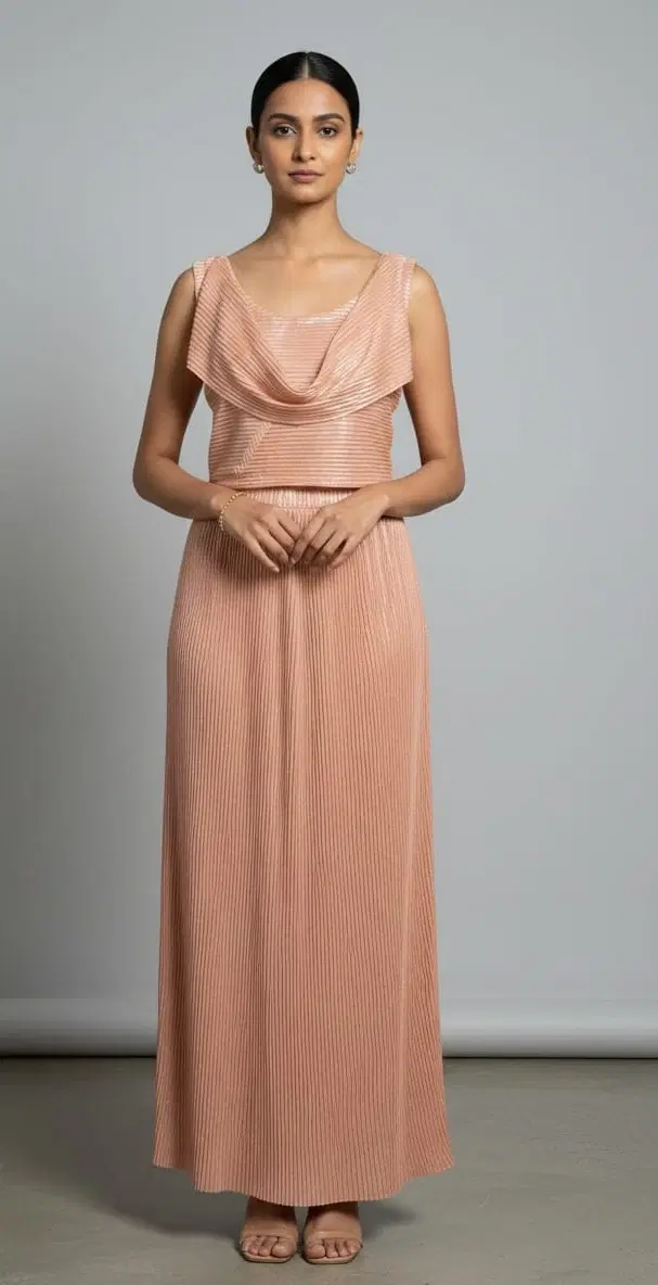 Women’s Blush Pink Pleated Maxi Dress