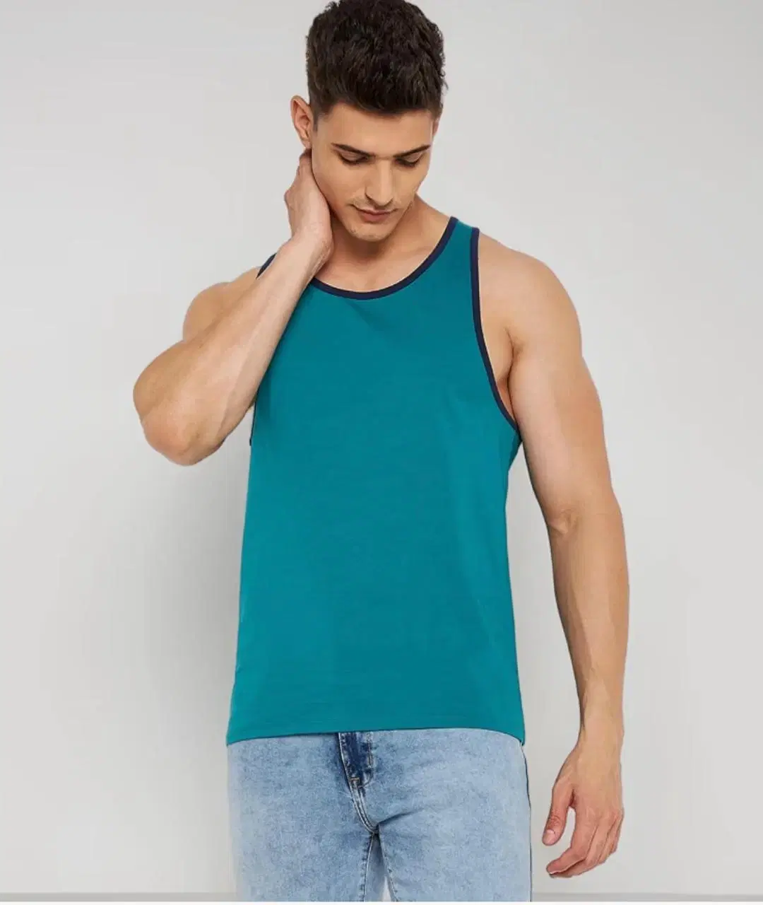 Men's Solid Teal Sleeveless Tank Top