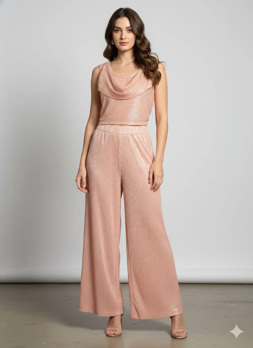 Women's Blush Pink Pleated Sleeveless Jumpsuit