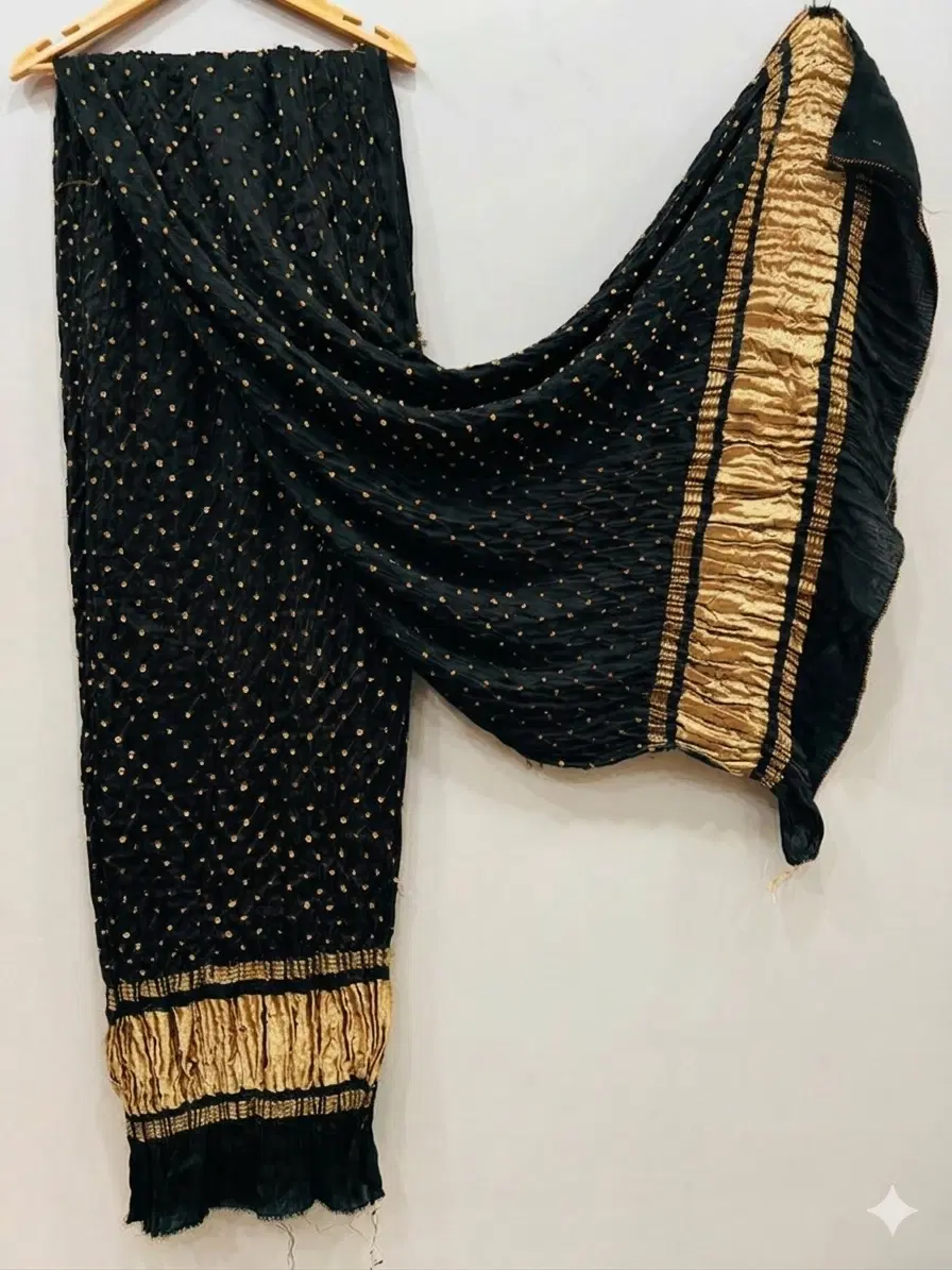 Black and Gold Traditional Bandhani Dupatta