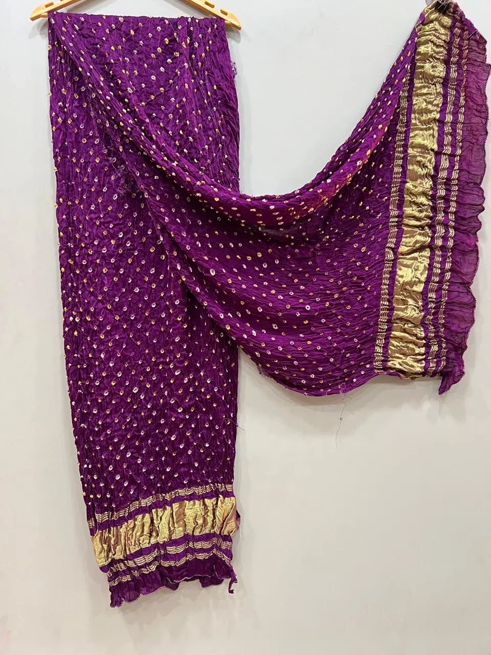 Purple Bandhani Traditional Dupatta with Golden Border