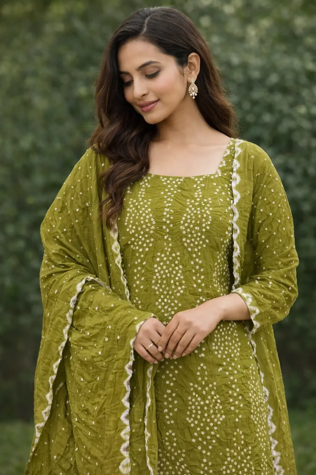 Olive Green Traditional Bandhani Suit Set
