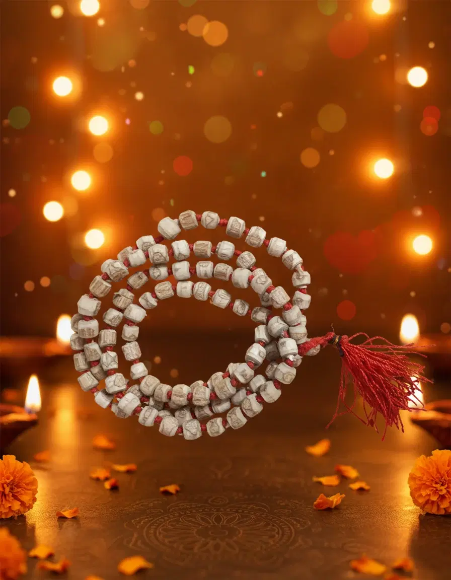 Traditional Wooden Beaded Mala with Red Tassel