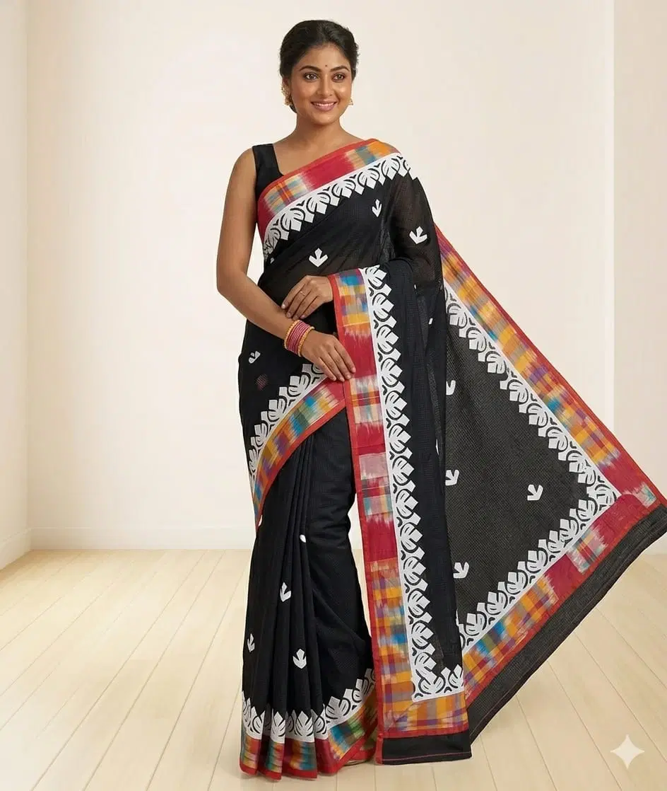 Elegant Black and White Traditional Saree