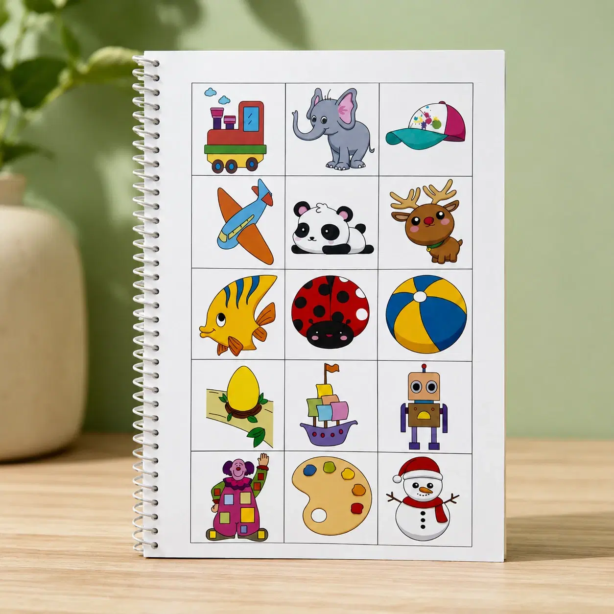 Kids Picture Activity Notebook with Cartoon Object Grid