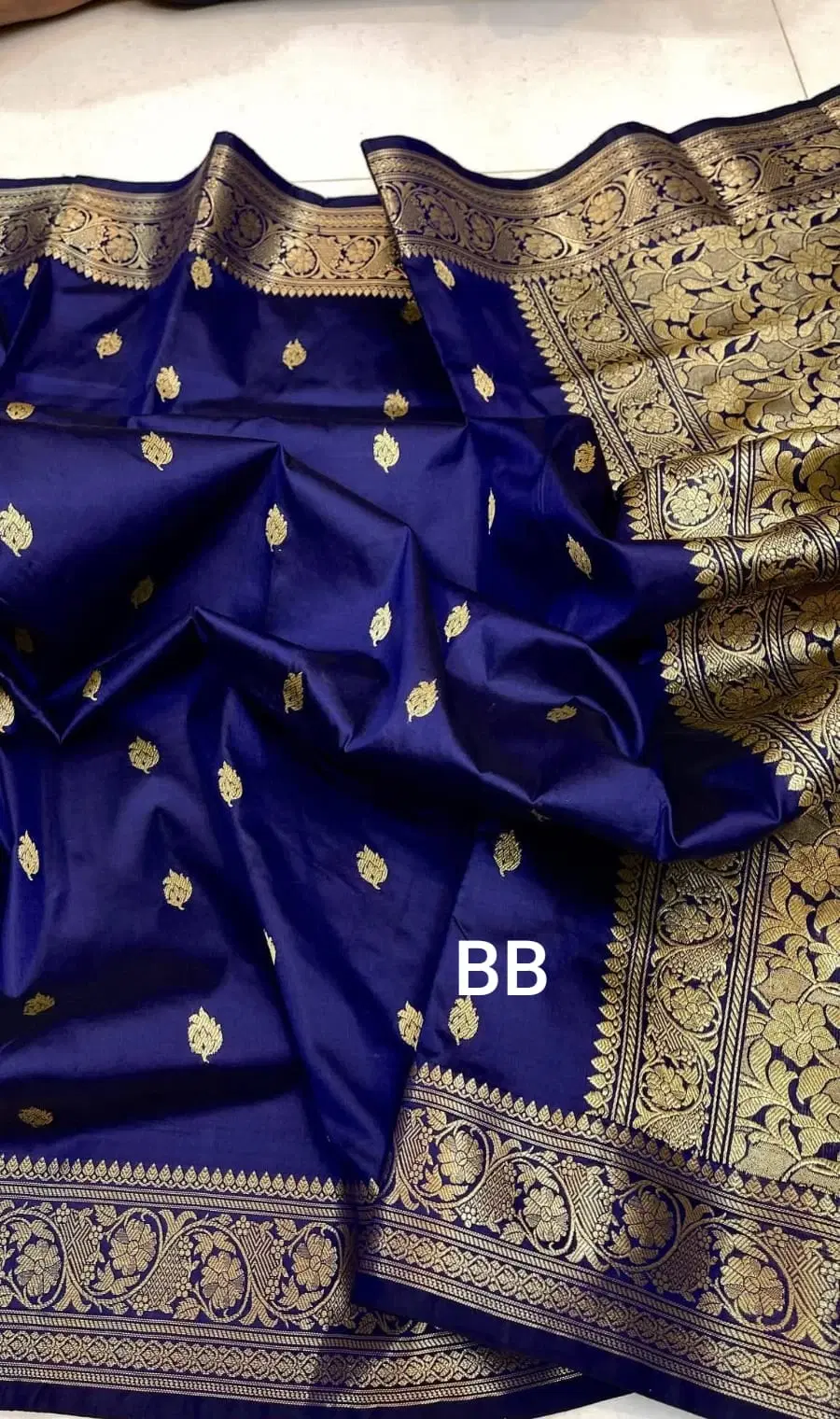 Royal blue Tissue  katan Silk Saree with Blouse piece