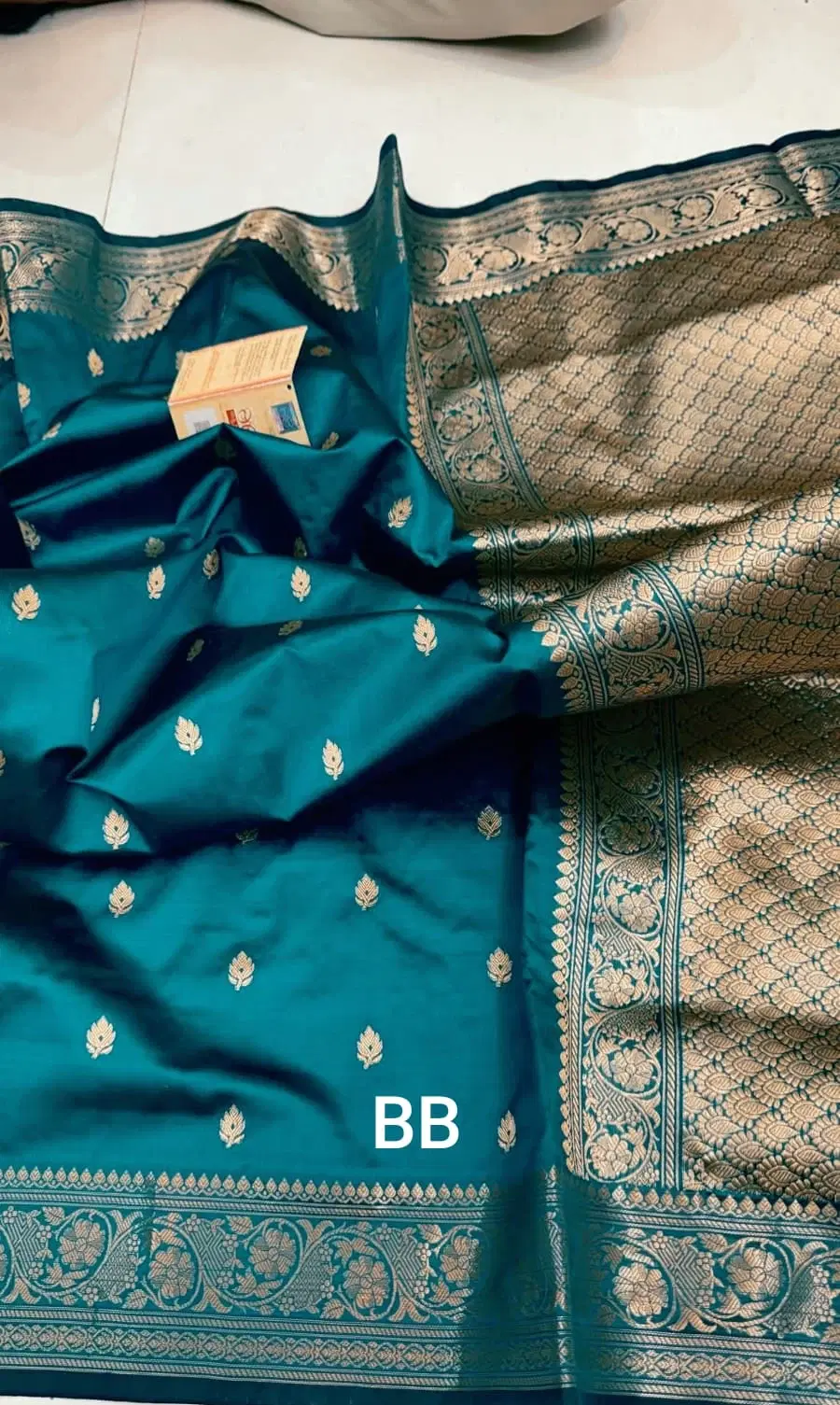 Teal blue tissue katan Silk Saree with blouse piece