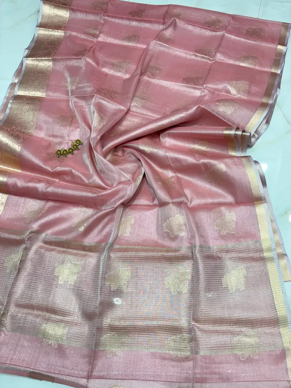Pink Tissue banasari Silk Saree with blouse piece