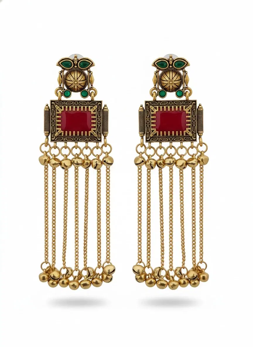 Gold-Toned Antique Finish Statement Drop Earrings