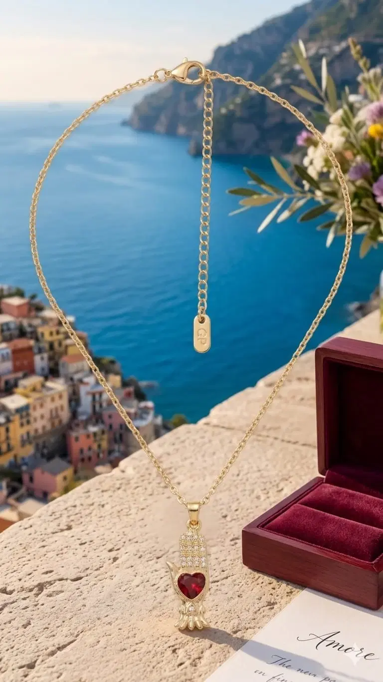 Gold-GemGleam - Necklace with Red Heart Stone