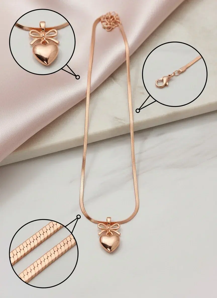 Rose Gold Bow Heart Pendant Necklace