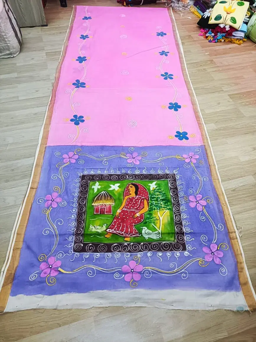 Kerala Cotton Saree with Hand Painted with Blouse Piece