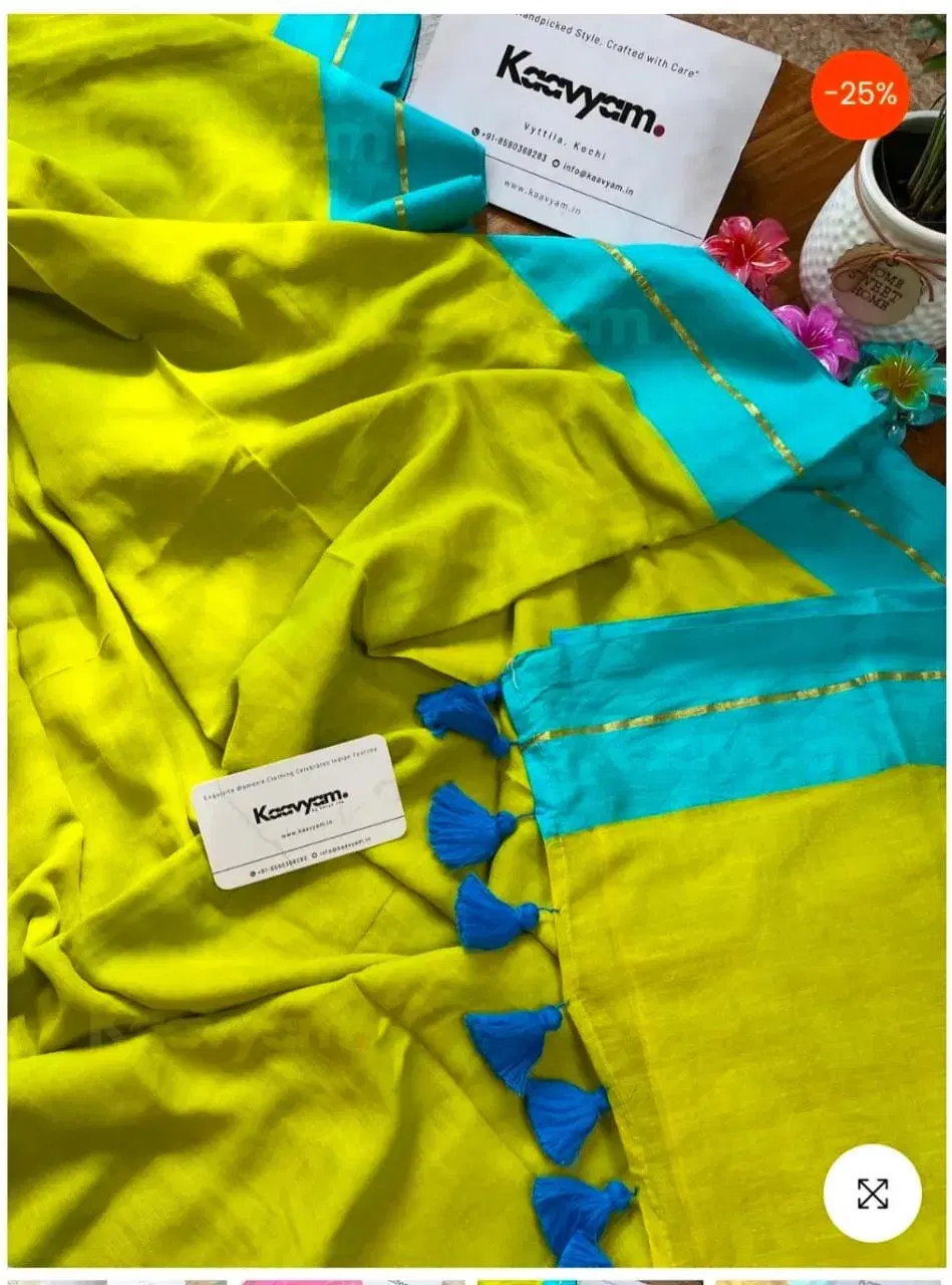 Women’s Lime Green Saree with Turquoise Blue Border