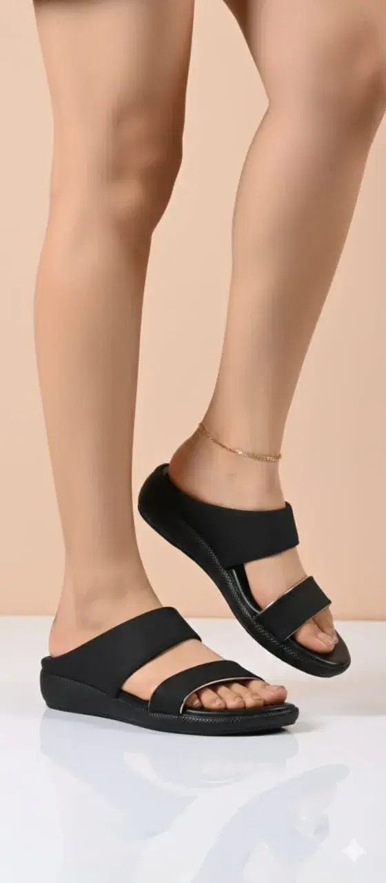 Women's Black 2 Pata silver Pati Sandals
