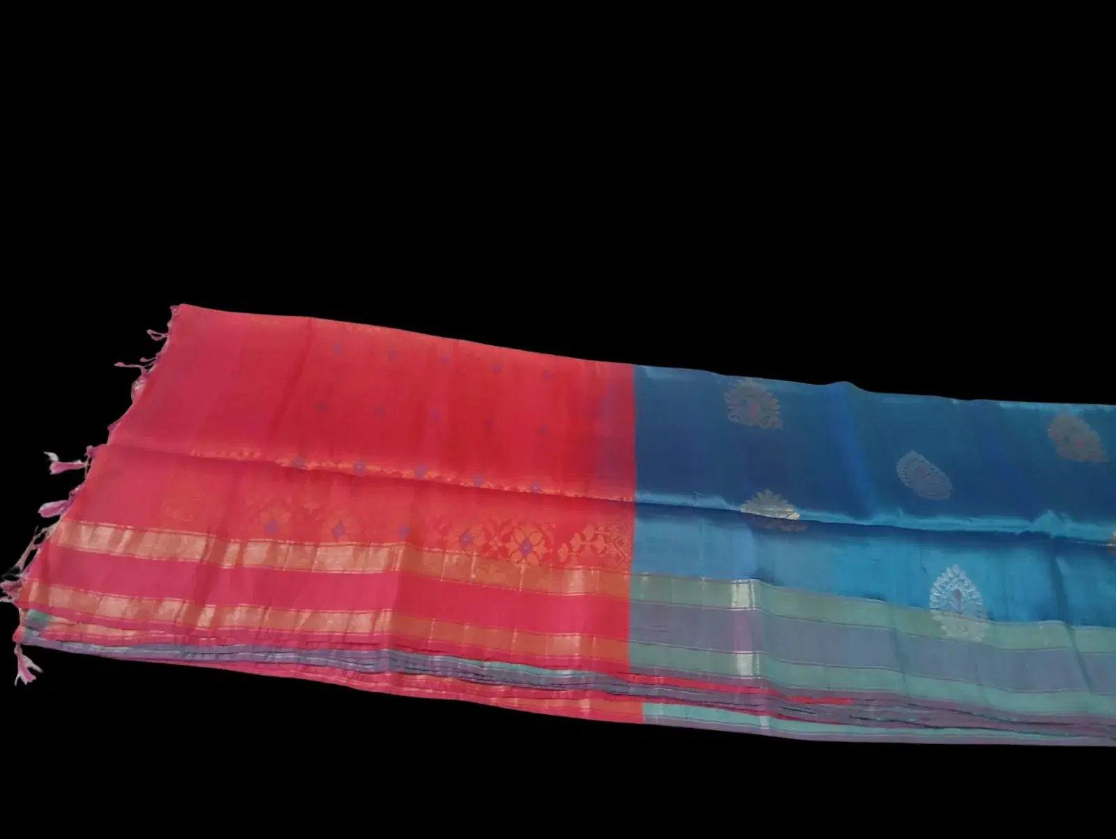 Kanchi Pure Silk Saree in Pink and Blue with Zari Border