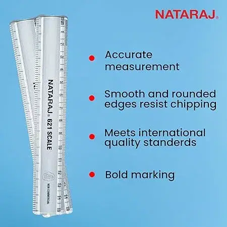 NATARAJ 621 Scale Transparent Plastic Ruler , Pack of 10