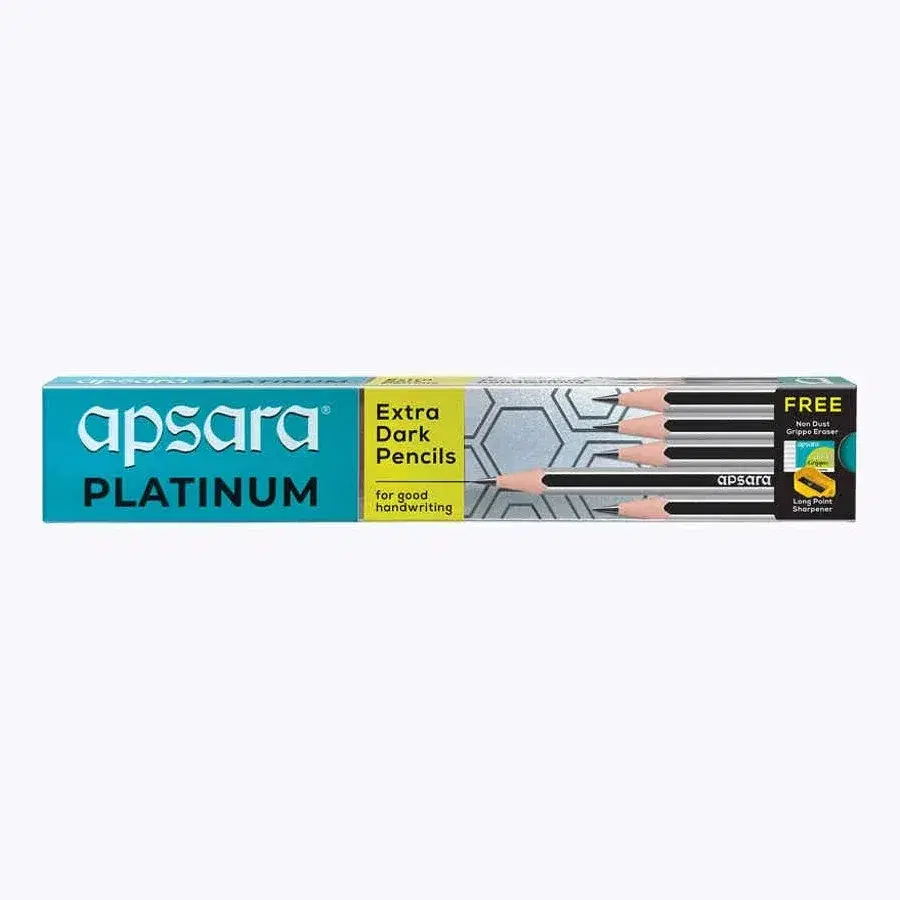 Apsara Platinum Extra Dark Pencils with Free Sharpener , Pack of 10