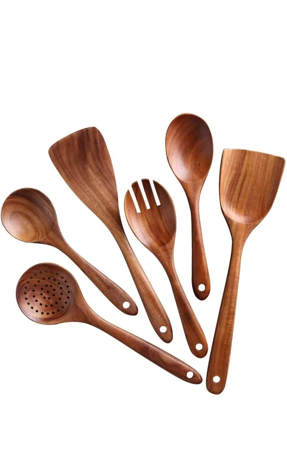 Wooden Kitchen Utensil Set - 6 Piece Cooking Spoon & Spatula Set