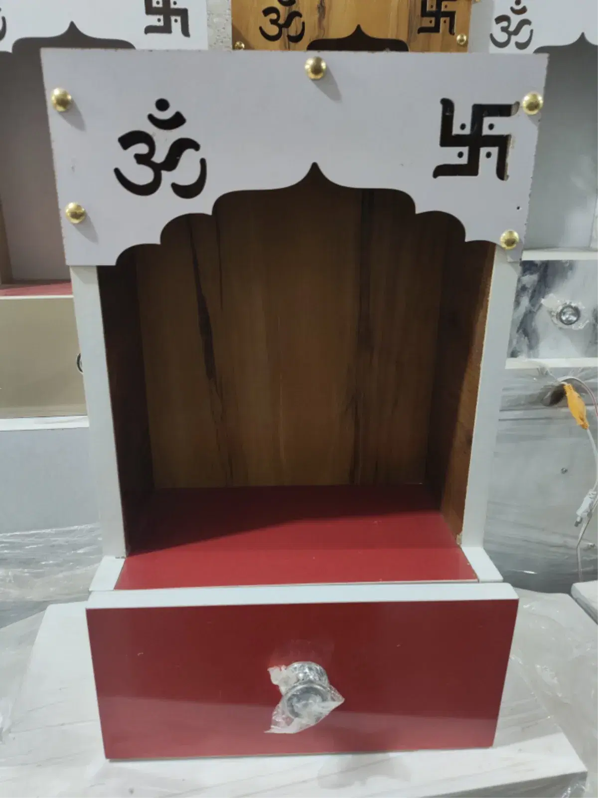 Wooden Wall-Mounted Pooja Mandir with Drawer