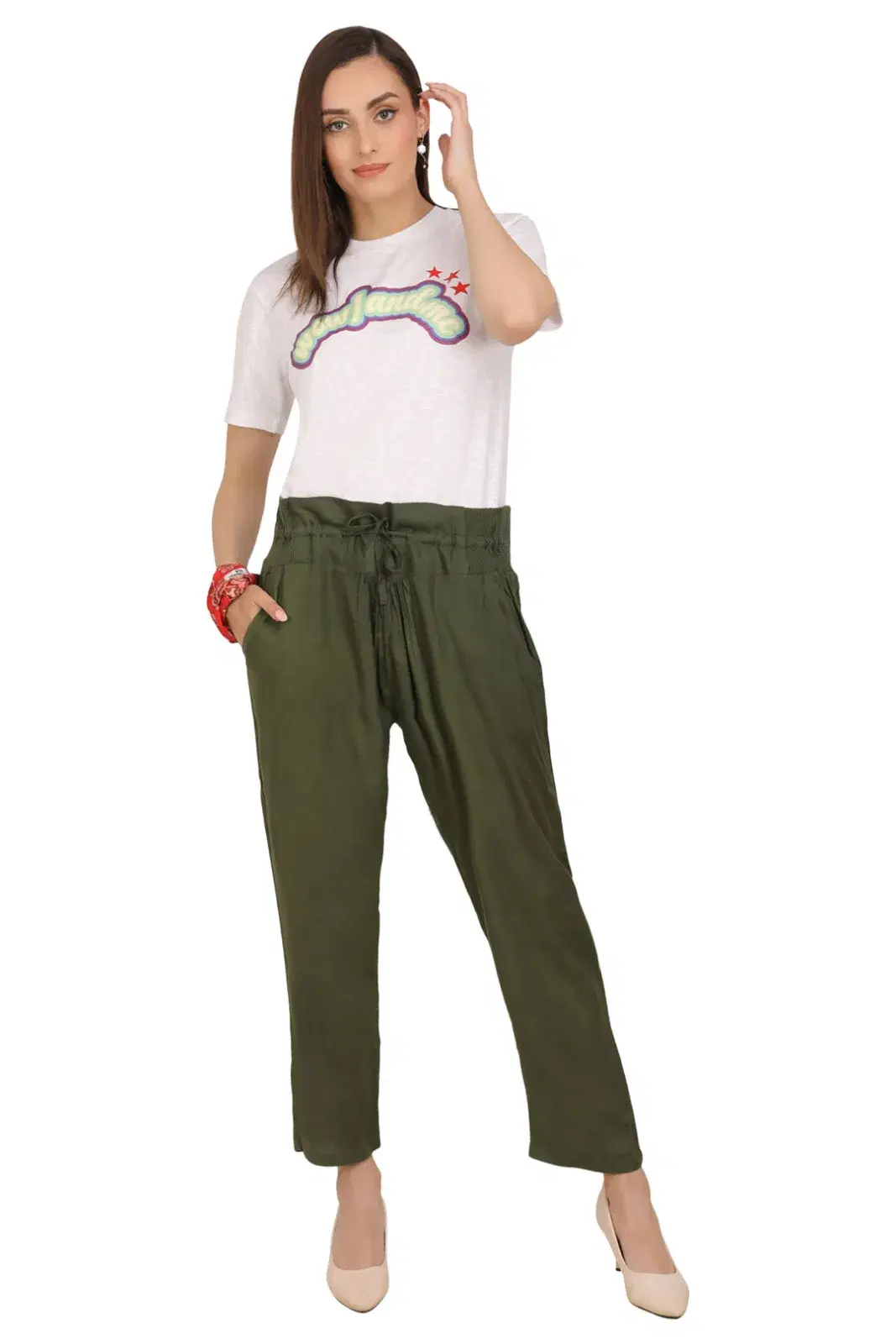Women's Peach Relaxed Fit Smocked Waist Jogger Pant