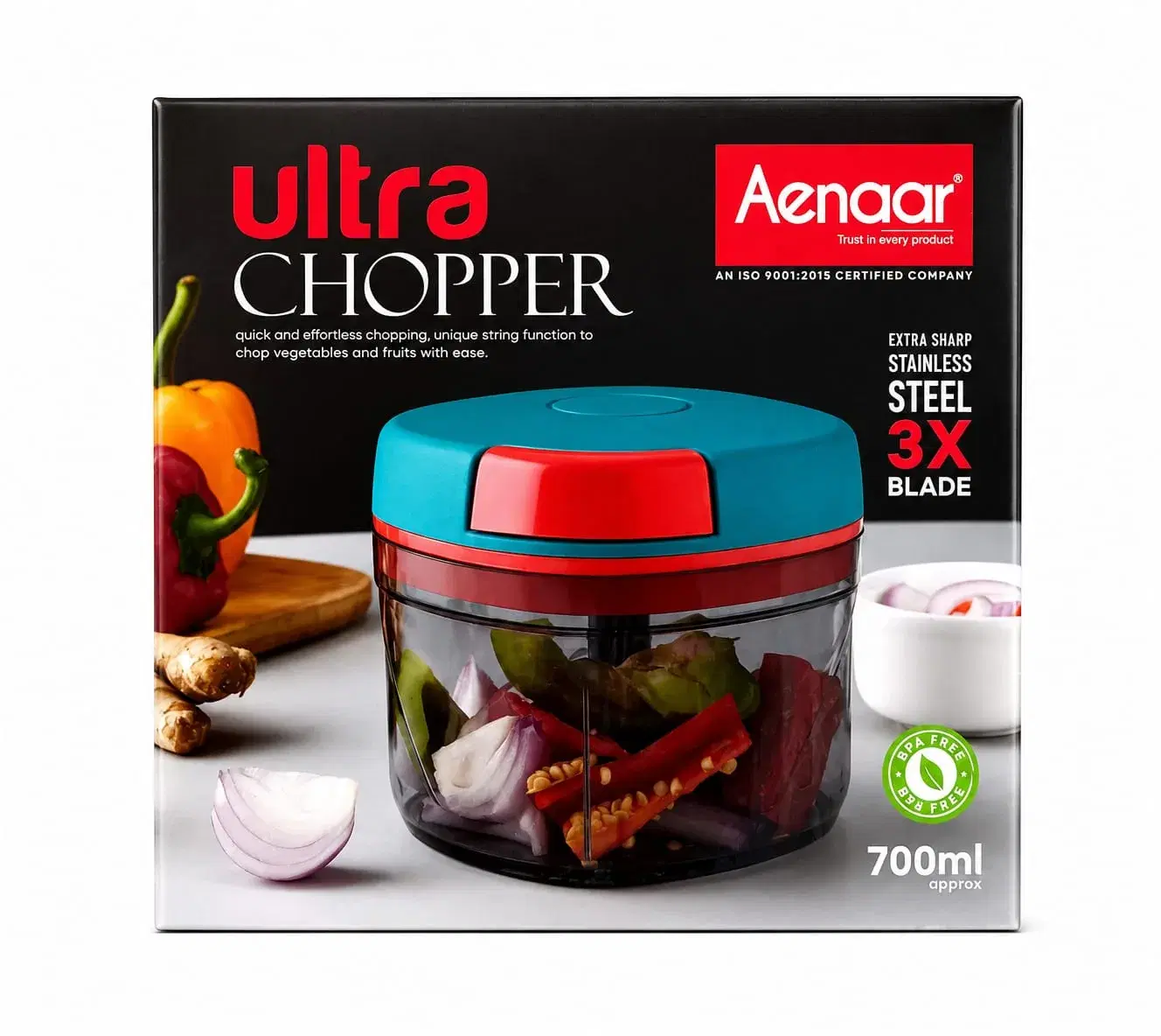 Aenaar Ultra 700ml Manual Food Chopper with 3 SS Blades