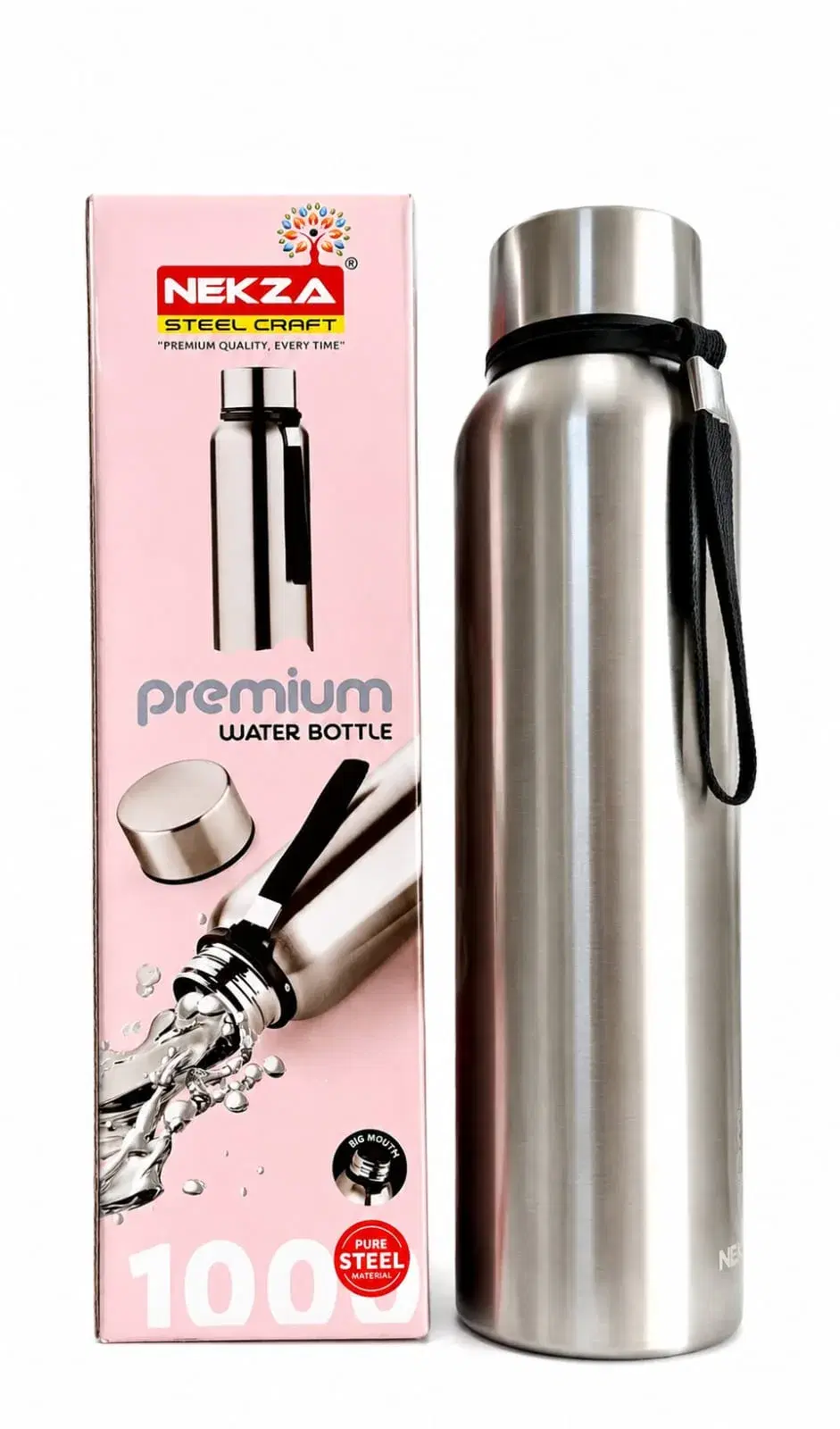 Stainless Steel Premium Water Bottle with Strap - 1000 ml