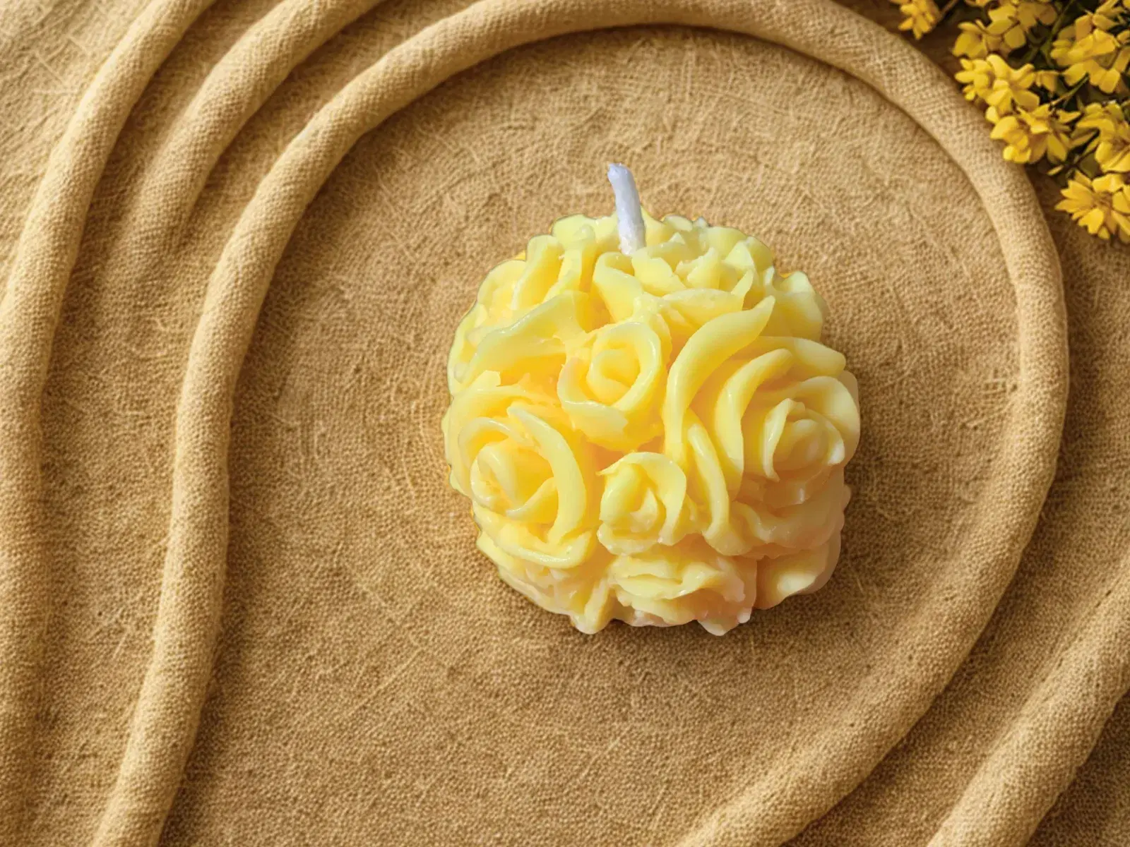 Handmade Yellow Rose Ball Decorative Scented Candle, made with Soya Wax