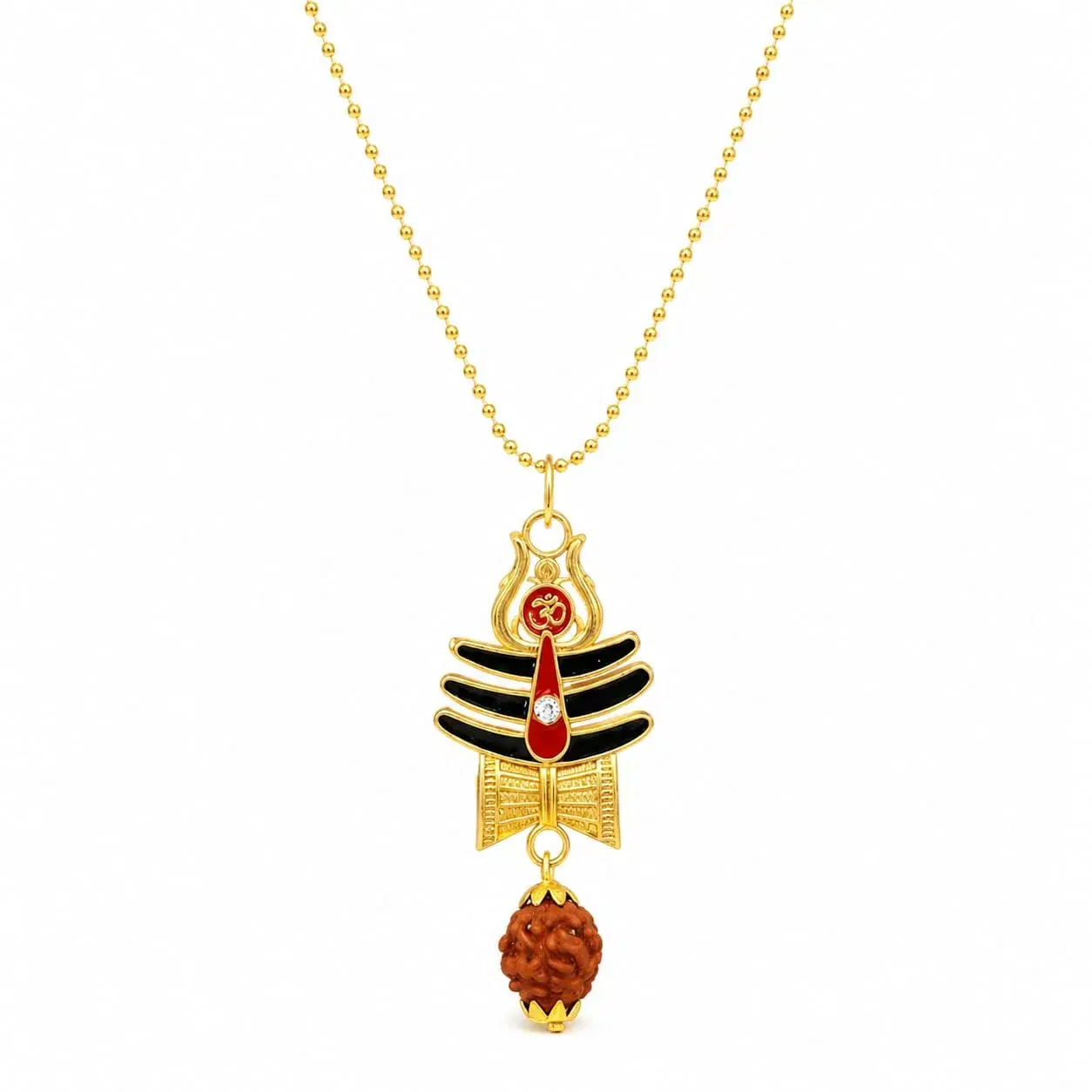 Gold-Toned Om Trishul Rudraksha Pendant Necklace