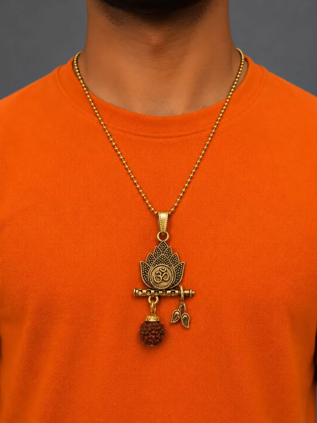 Gold-Tone Om Lotus Pendant Beaded Necklace