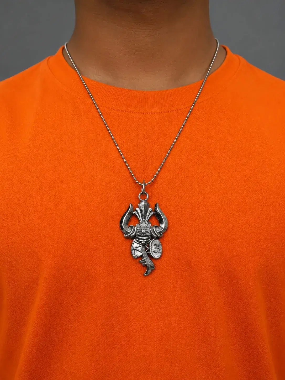 Silver-Toned Trishul Ganesh Pendant Necklace