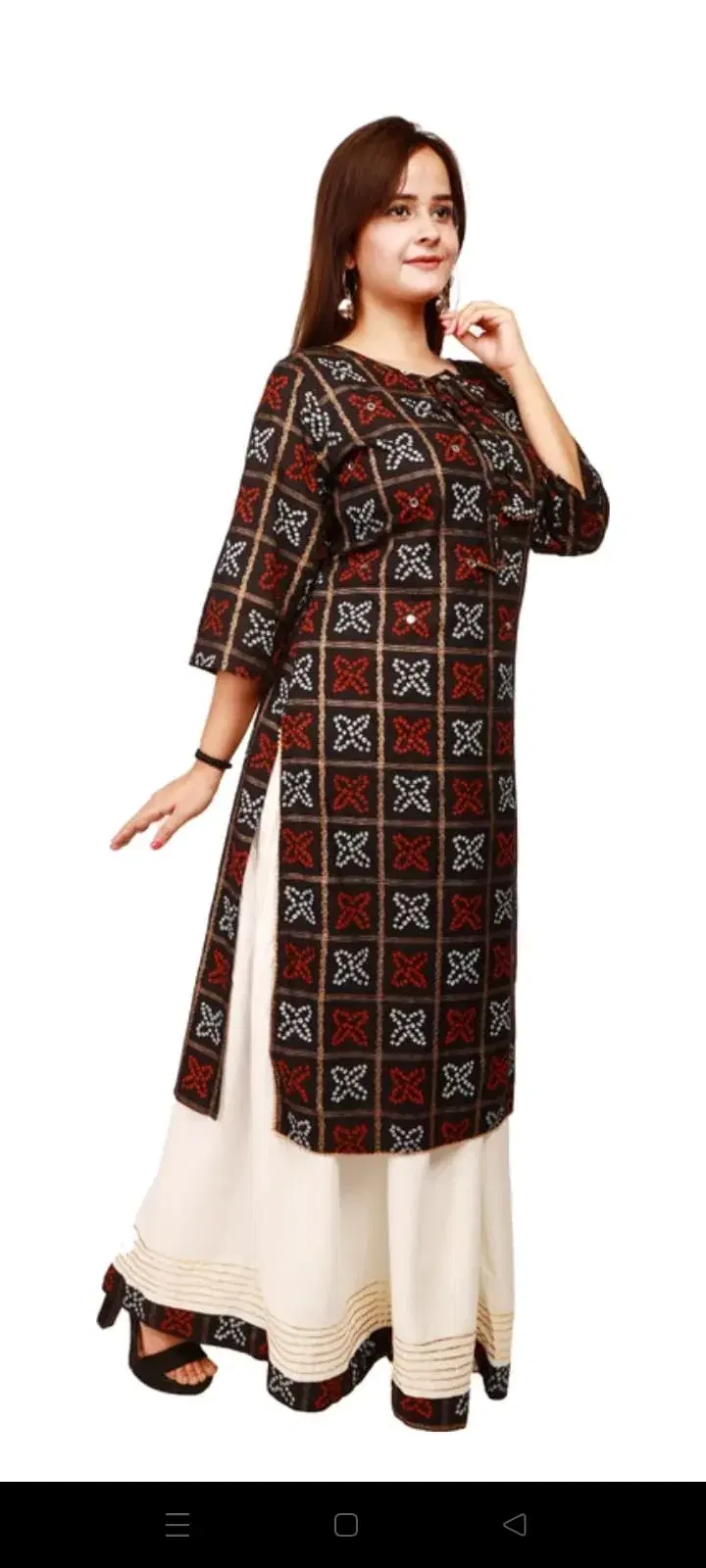 Women Black Printed Kurta with Off-White Skirt Set