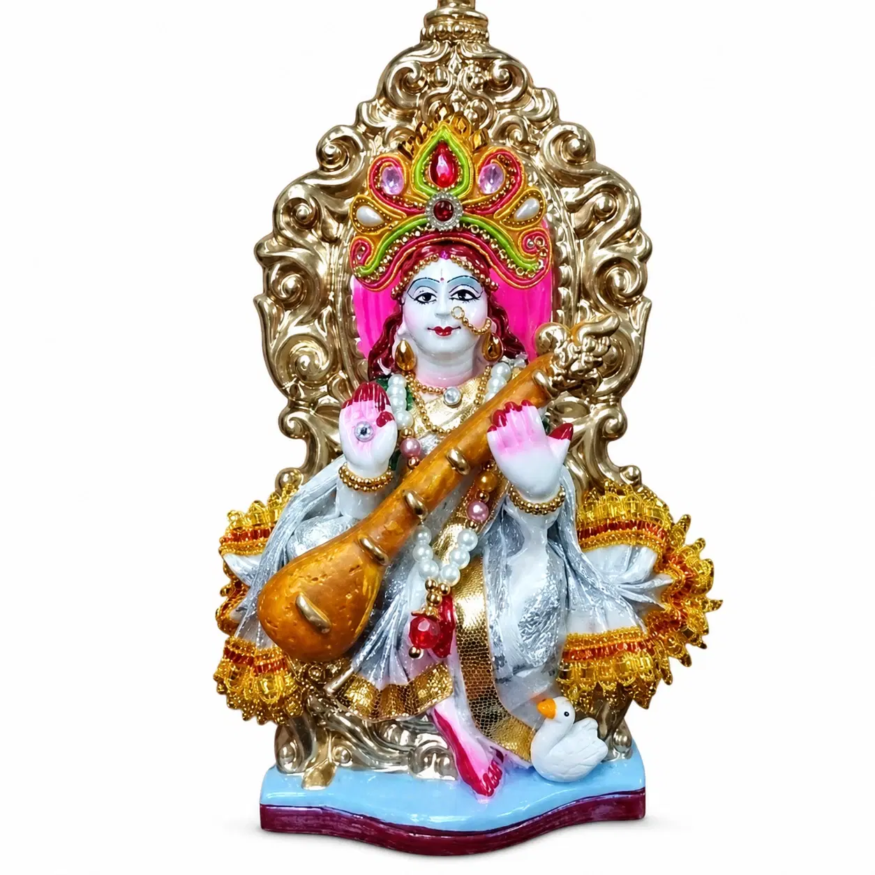 Saraswati Murti clay handicrafts pooja room decoration
