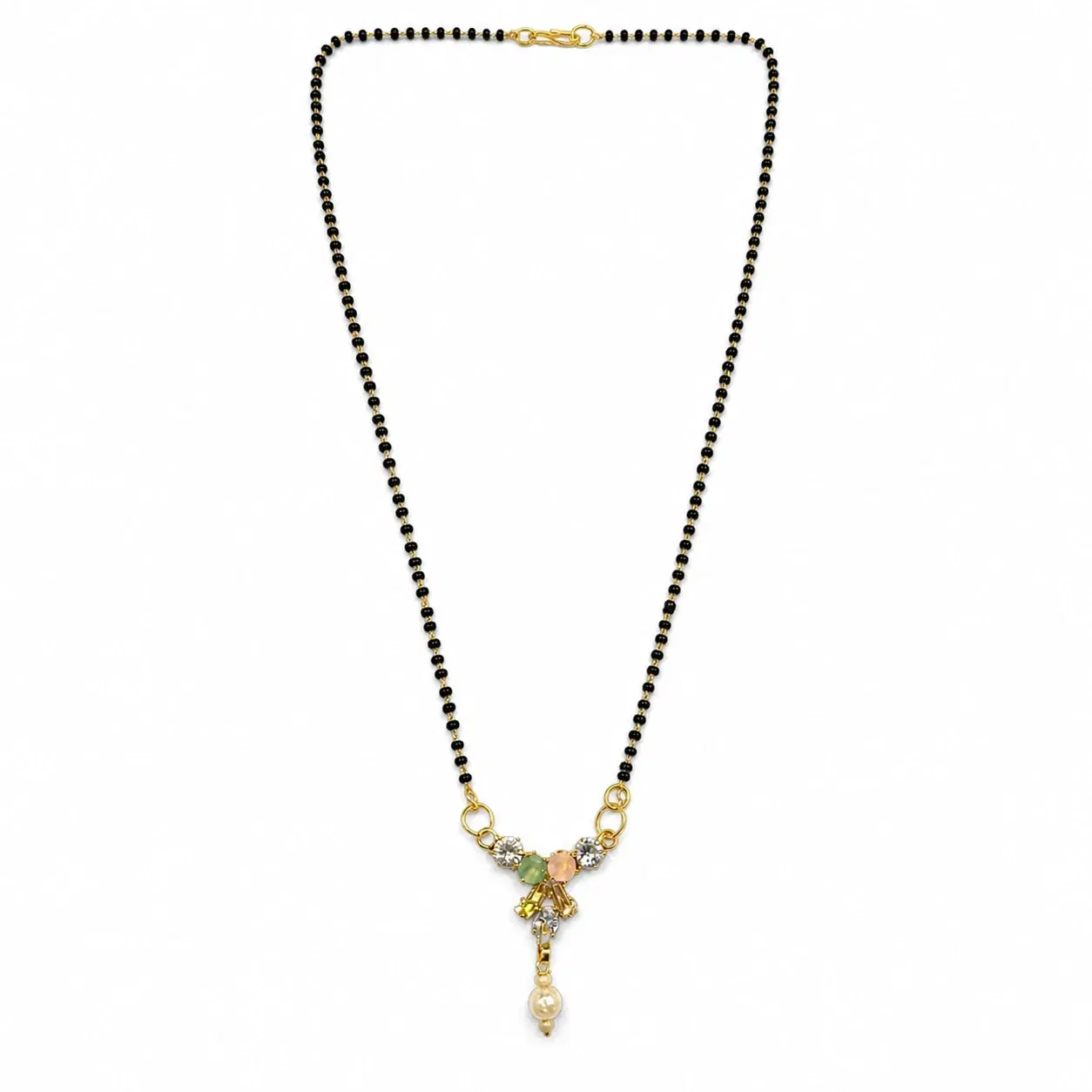 Traditional Black Bead Mangalsutra Necklace with Stone Pendant