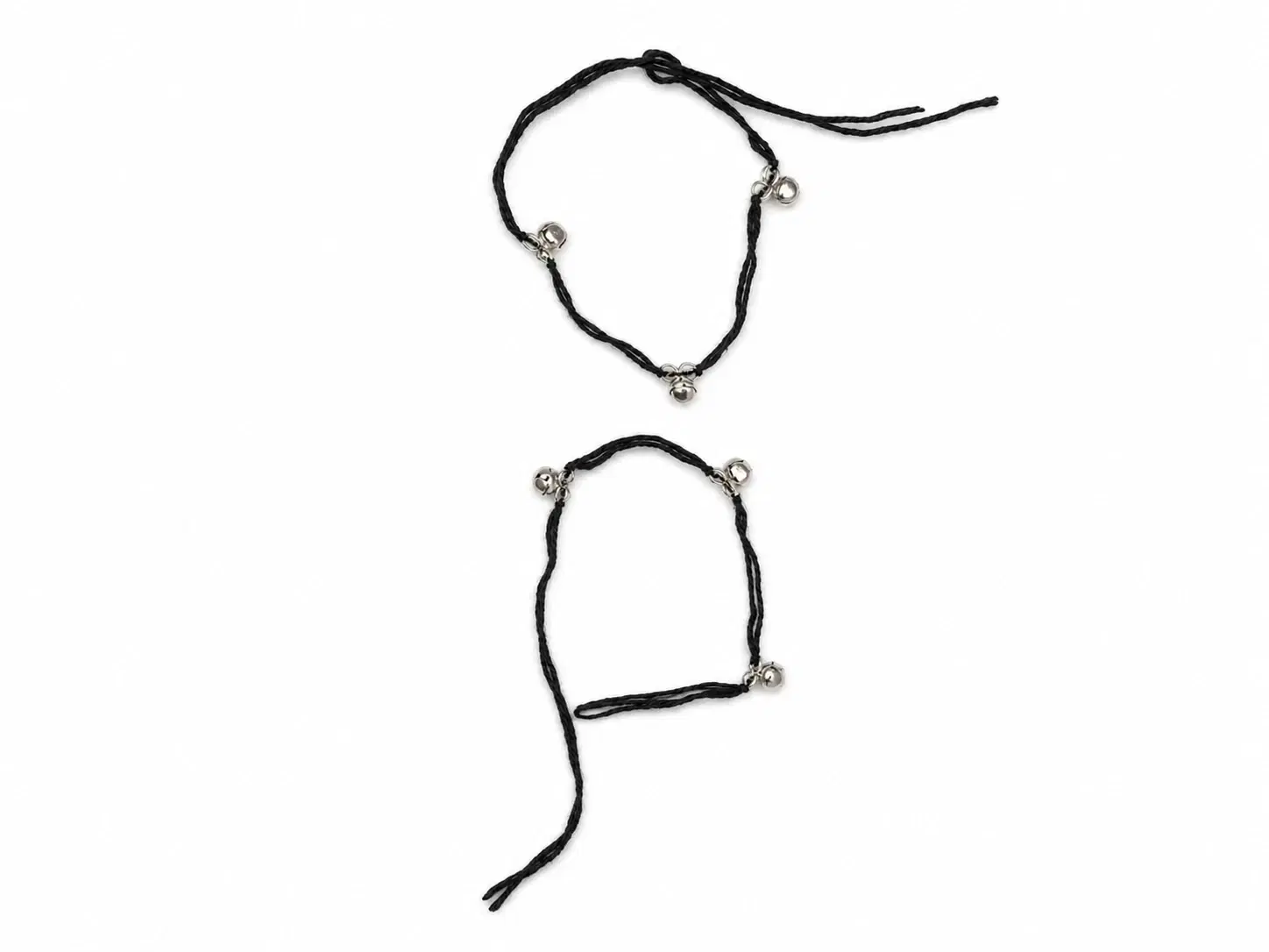 Black Thread Anklet with Silver Tone Bells - Set of 2