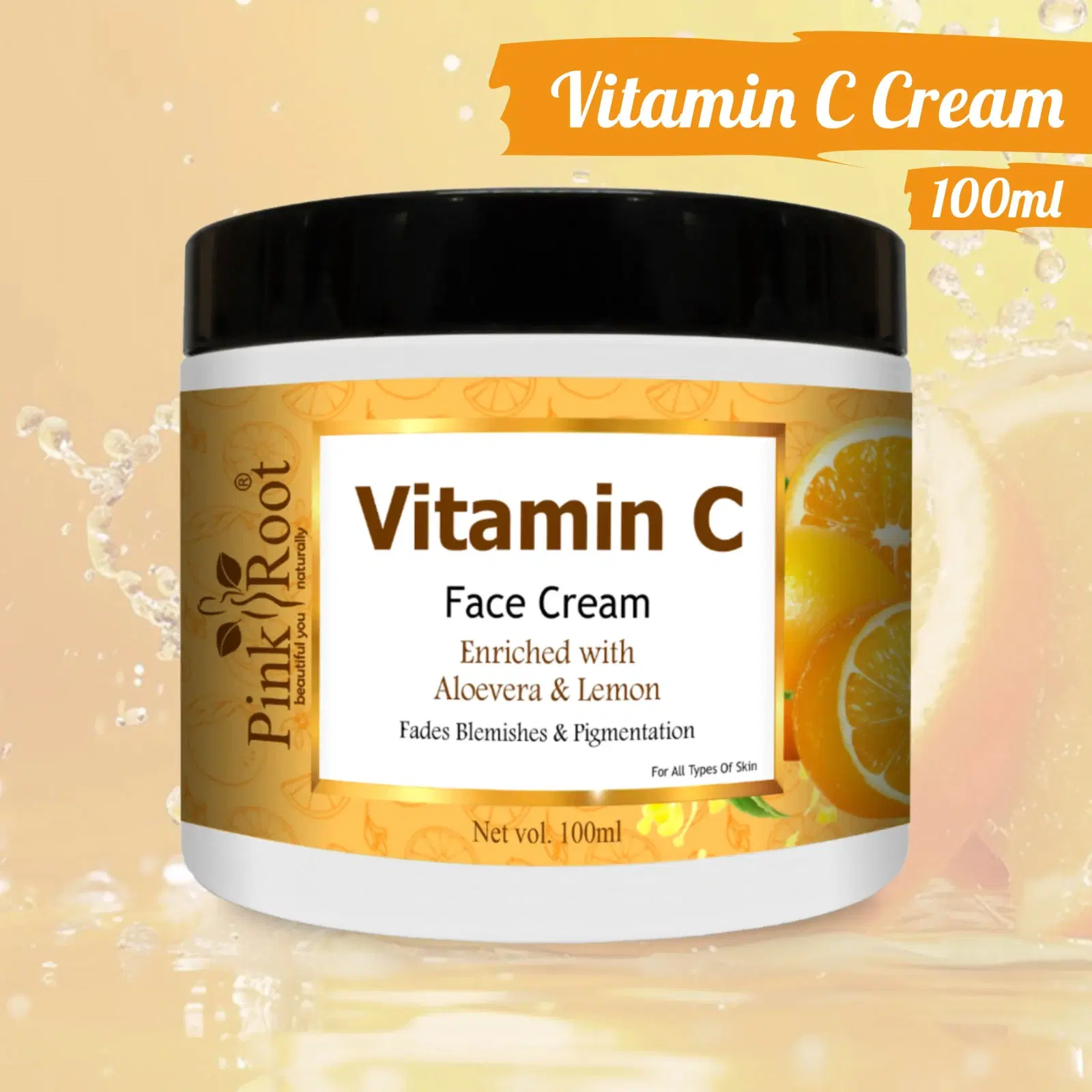 Pink Root Vitamin C Massage Cream (100 g) for Skin Whitening Brightening and Hyperpigmentation, Glow Moisturizer For Dry Skin & Hydration