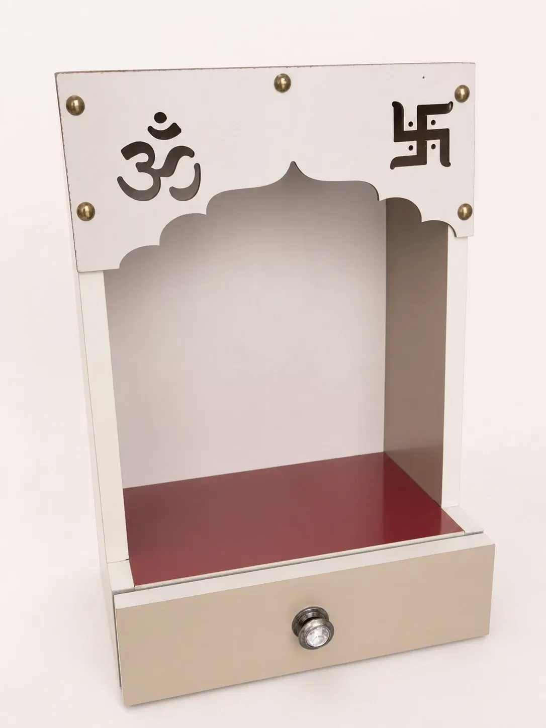 Wooden Pooja Mandir with Drawer and Om Cutwork