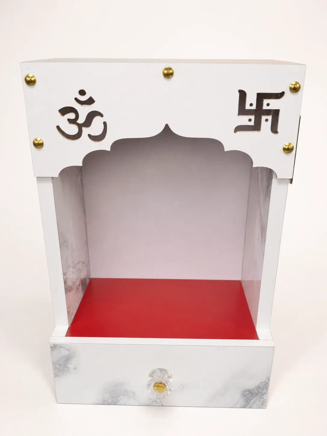 Wooden Wall-Mounted Mandir with Drawer and Om Design