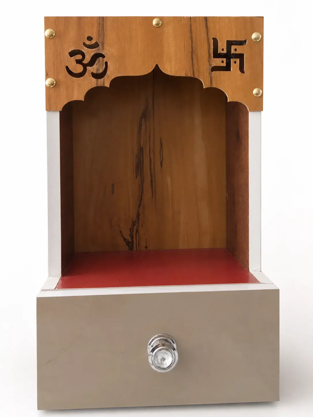 Wooden Home Temple Mandir with Drawer and Om-Swastik Design