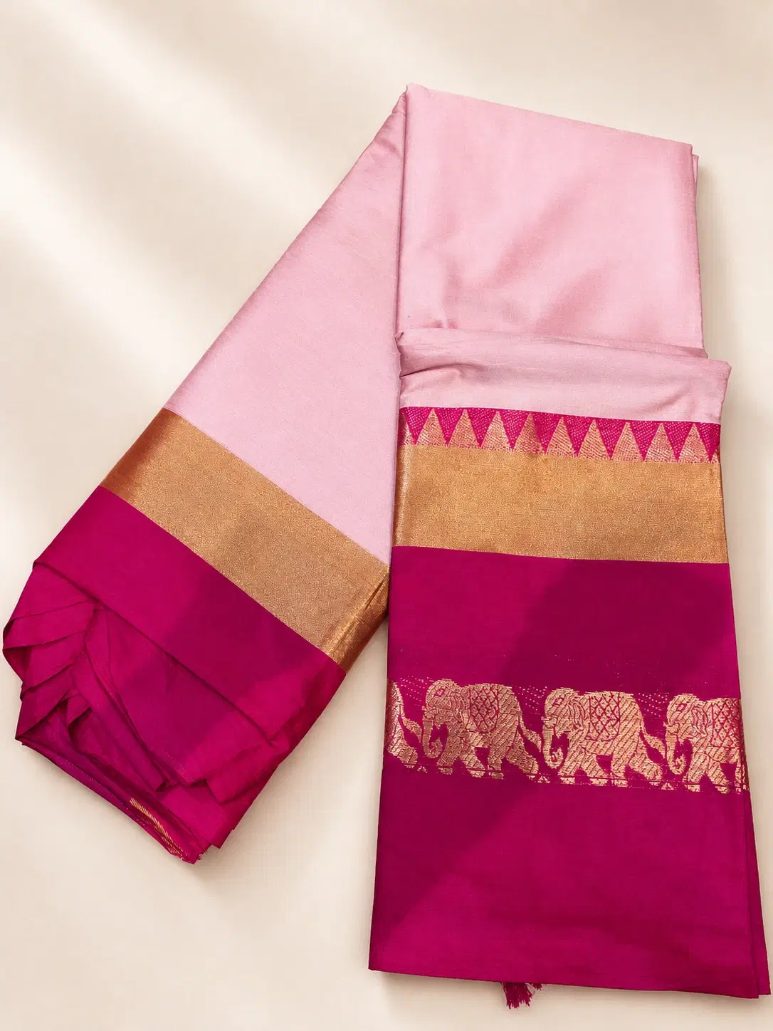 Traditional Indian Silk Saree with Elephant Design Border