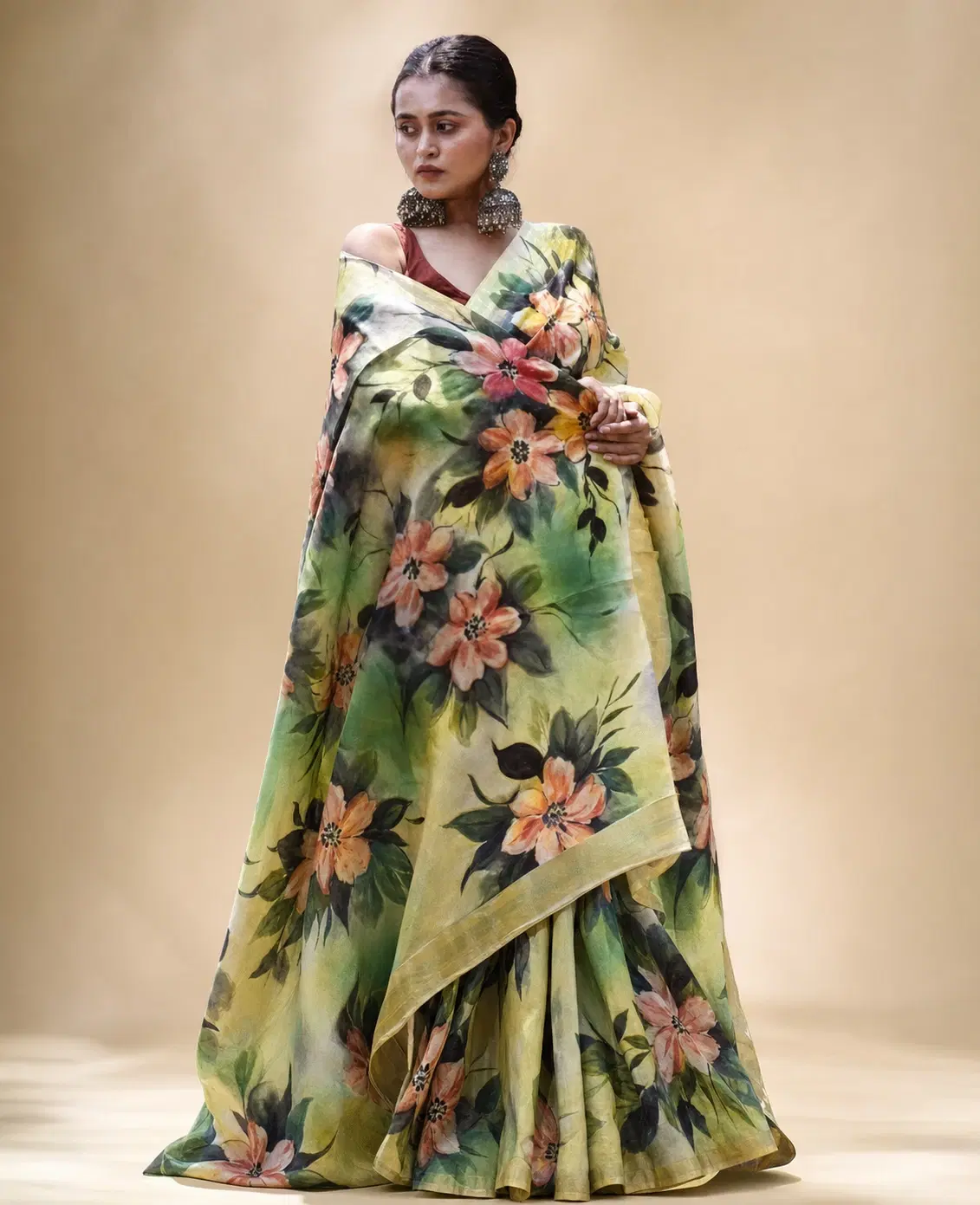 Floral Printed Bapta Silk with Blouse Piece