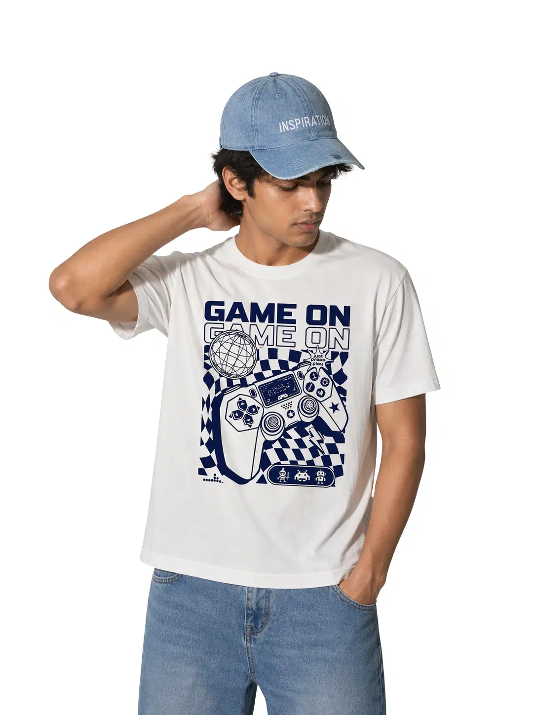 White " Game On" Graphic Seamless T- Shirt
