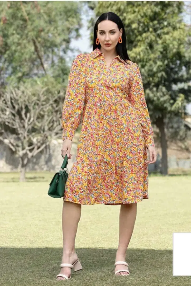 Women's Floral Print Collared Midi Dress