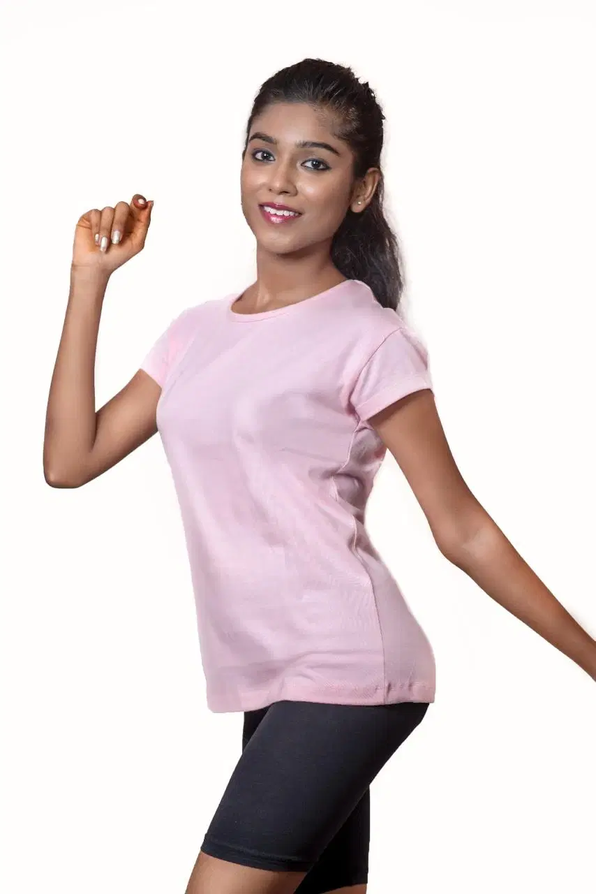 Women's Solid Pink Crew Neck T-Shirt