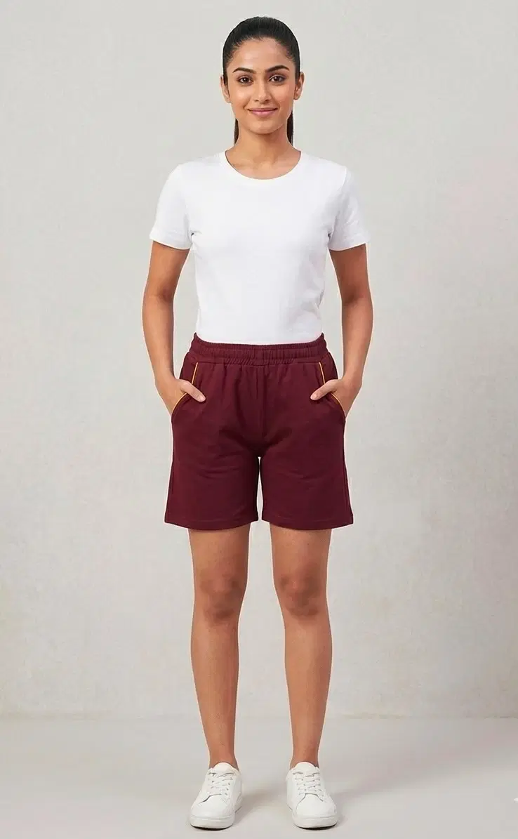 Women Maroon Solid Casual Shorts