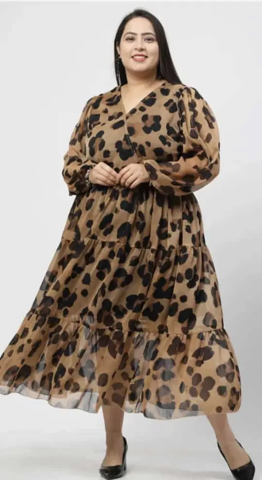 Women’s Brown Animal Print V-Neck Maxi Dress