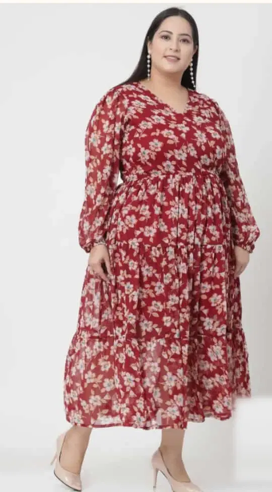 Women's Red Floral Print Maxi Dress