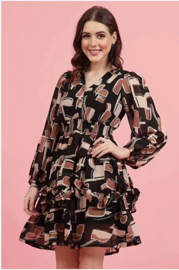Women's Printed Ruffle Hem Mini Dress
