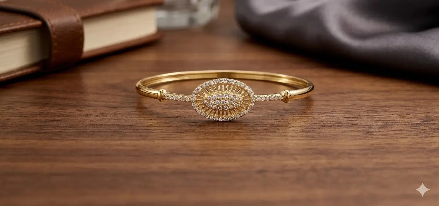 Gold-Toned Oval Stone-Studded Bracelet Bangle
