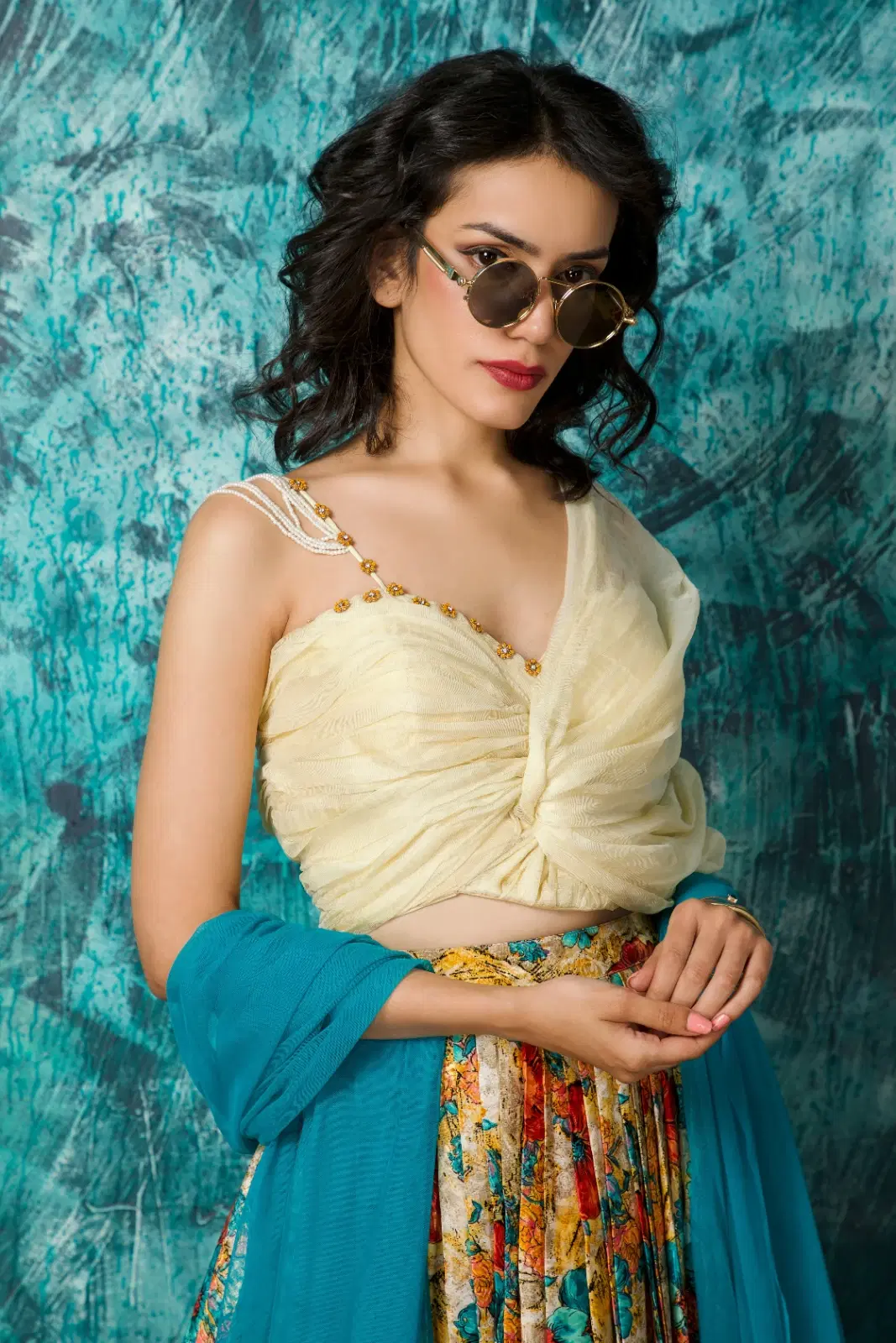 Women's cream drape blouse