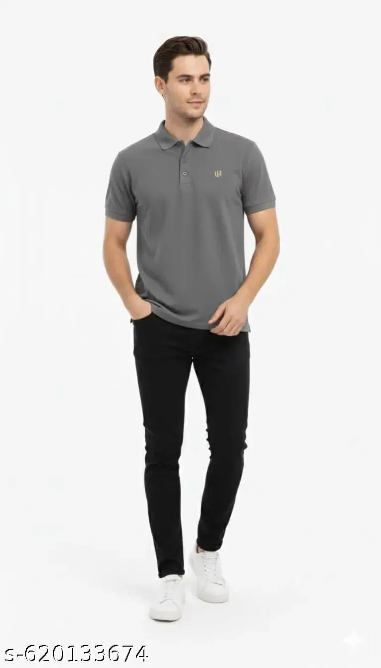 Men's Solid Grey Polo T-Shirt
